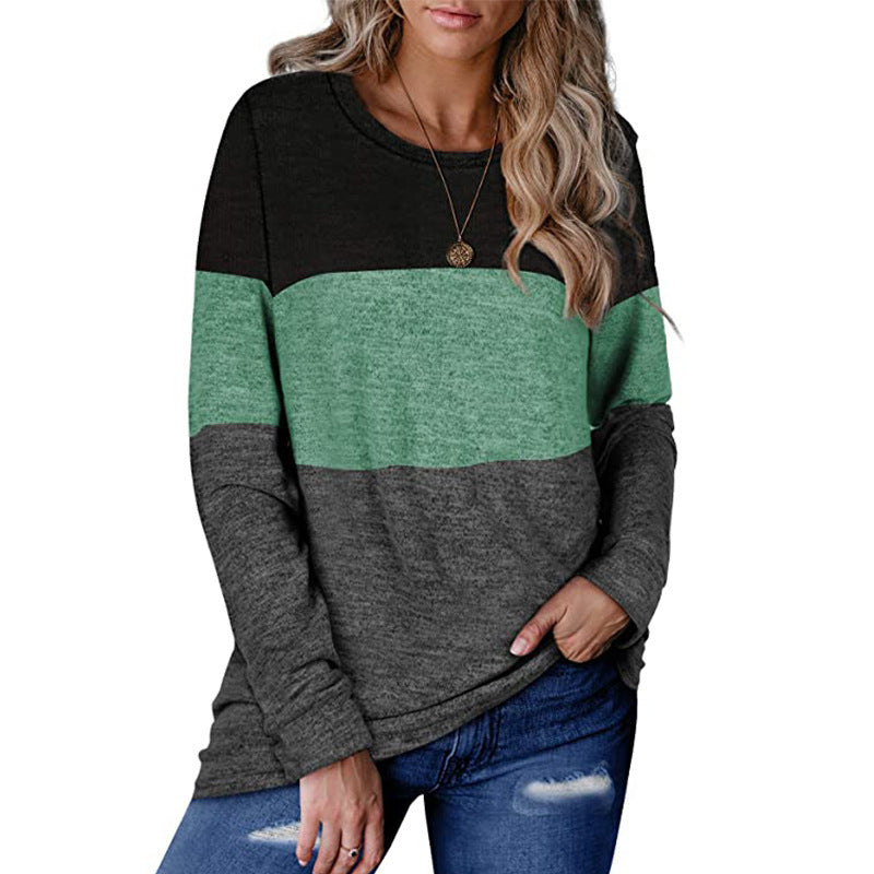 Women’s Color Block Sweater – Round Neck Knit Pullover
