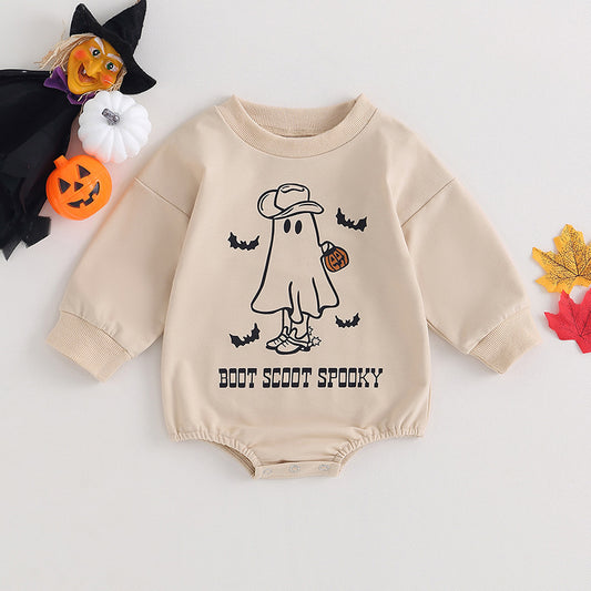 Baby "Boot Scoot Spooky" Halloween Romper – Neutral Long Sleeve Onesie