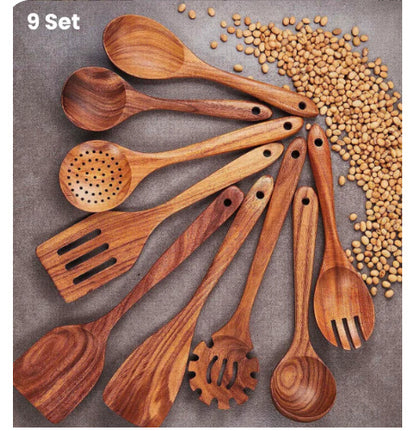 Rustic Thailand Teak Kitchen Tool Set – Eco-Friendly Wooden Utensils