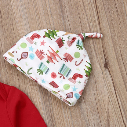 Baby “My First Christmas” Outfit – 4pcs Set Romper + Pants + Hat + Headband