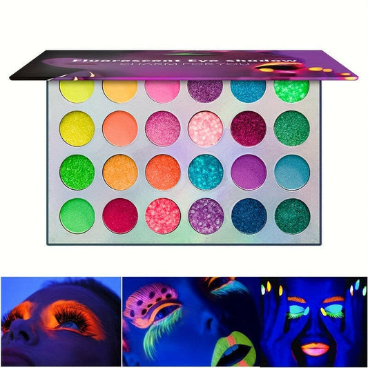 24-Color High-Pigment Eyeshadow Palette - UV Glow & Luminous Glitter - Perfect for Party, Nightclub & Stage Makeup