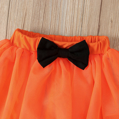 Baby Girl Halloween Outfit – Pumpkin Romper with Bat Wings & Tutu Skirt