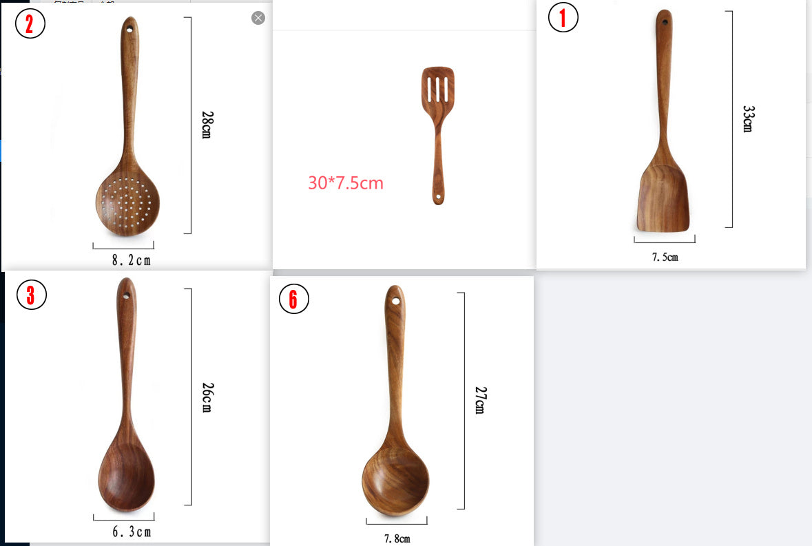 Rustic Thailand Teak Kitchen Tool Set – Eco-Friendly Wooden Utensils