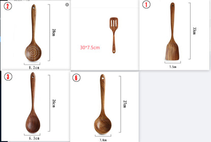 Rustic Thailand Teak Kitchen Tool Set – Eco-Friendly Wooden Utensils