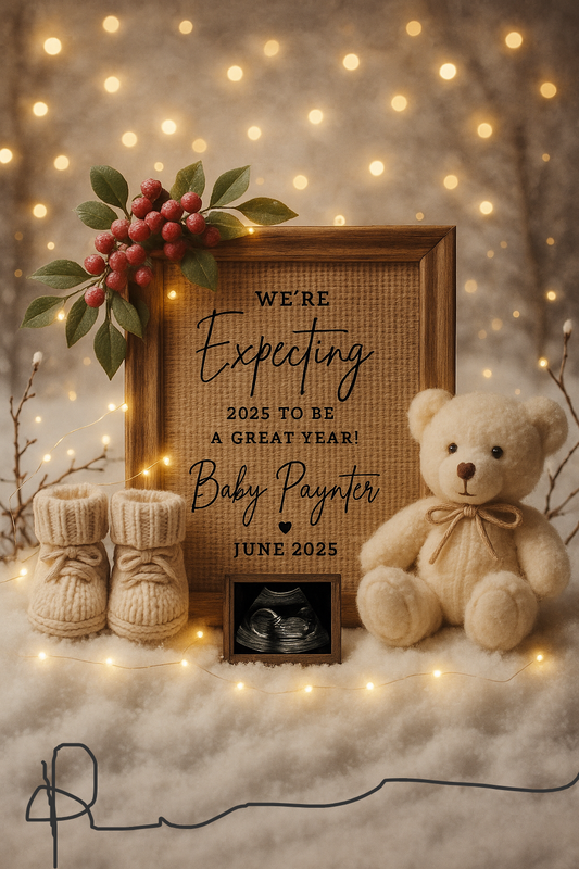 Christmas Rustic Pregnancy Announcement – Editable Canva Template