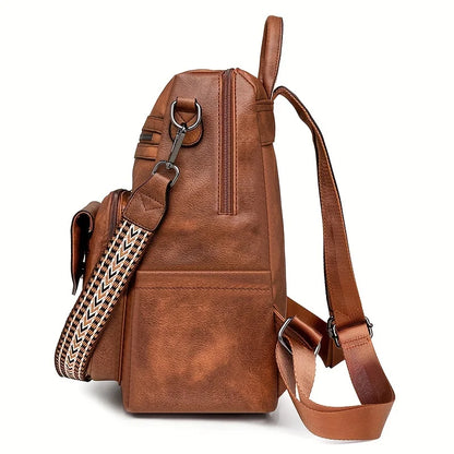 Vintage Women's Backpack Large Capacity Leopard Print Block Design with Tassel
