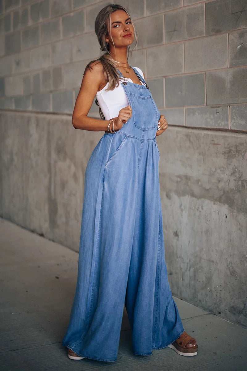 Oversized Denim Jumpsuit – Sleeveless & Relaxed Fit