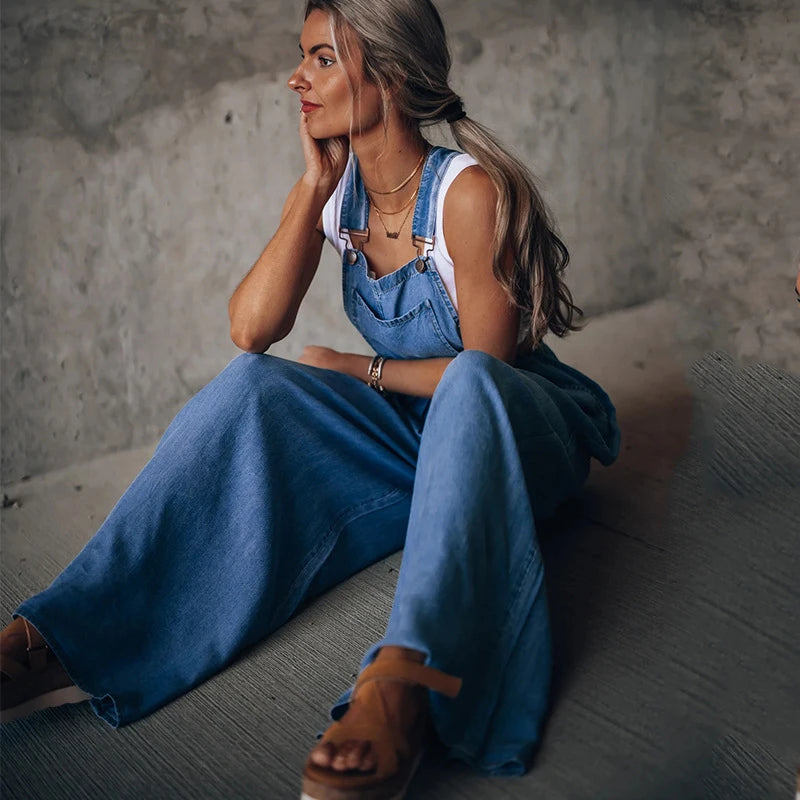 Oversized Denim Jumpsuit – Sleeveless & Relaxed Fit