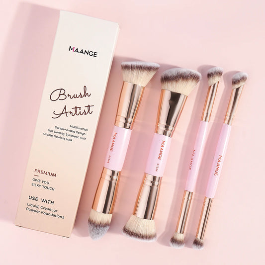 MAANGE 4pcs Basic Makeup Brushes Set With Box Dual-ended Foundations Powder Blush