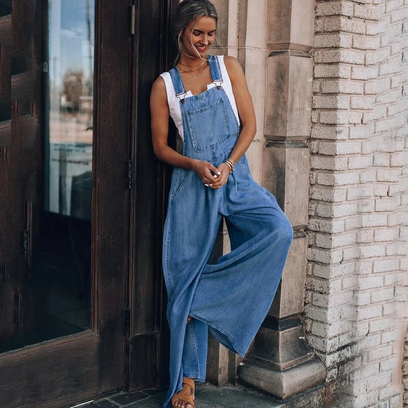 Oversized Denim Jumpsuit – Sleeveless & Relaxed Fit