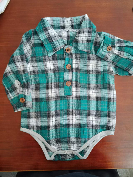 Baby Plaid Button-Up Long Sleeve Romper – Fall Flannel Style