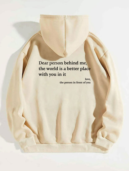 “Dear Person Behind Me” Plush Hoodie – Unisex Letter Print Pullover