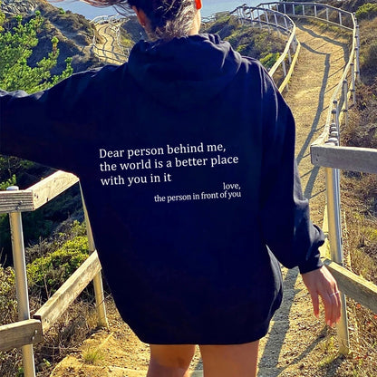 “Dear Person Behind Me” Plush Hoodie – Unisex Letter Print Pullover