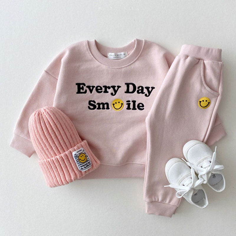 Kids "Every Day Smile" Two-Piece Outfit – Cotton Sweatshirt & Pants Set