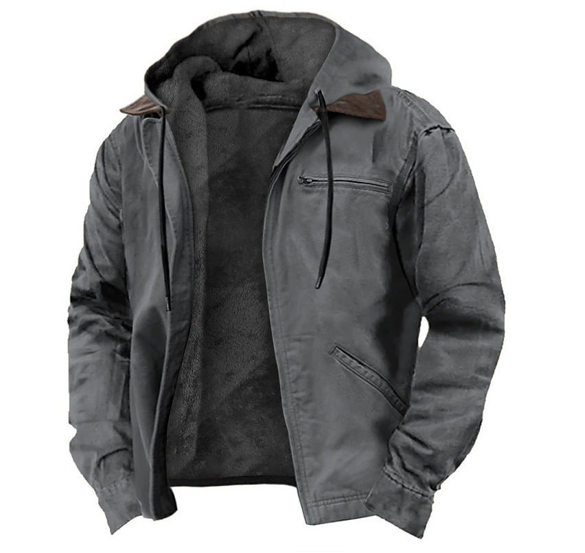 Men’s Fleece Hooded Jacket – Warm Casual Zip-Up Winter Coat