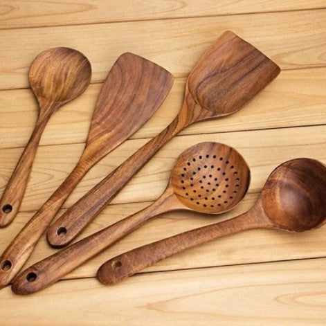 Rustic Thailand Teak Kitchen Tool Set – Eco-Friendly Wooden Utensils