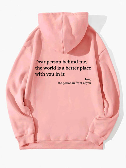 “Dear Person Behind Me” Plush Hoodie – Unisex Letter Print Pullover