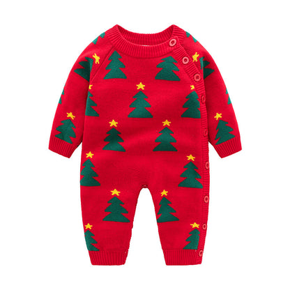 Baby Christmas Romper – Cotton Knitted Holiday Onesie (0–24M)