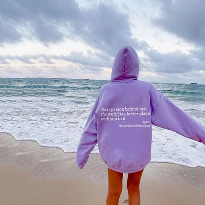 “Dear Person Behind Me” Plush Hoodie – Unisex Letter Print Pullover