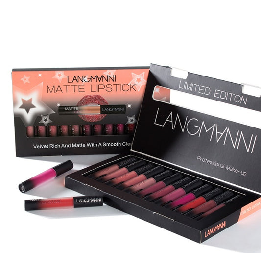 12-Piece Matte Lipstick Set – Waterproof Long-Lasting Velvet Finish