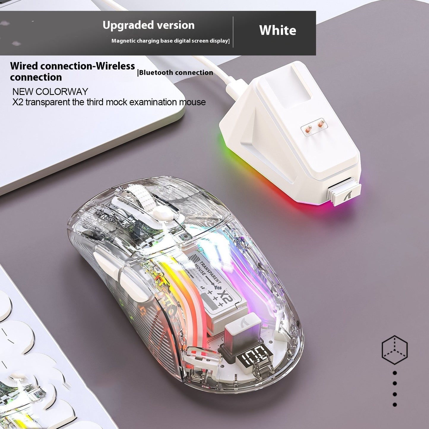 Wireless RGB Transparent Gaming Mouse - Comes with Charging Dock