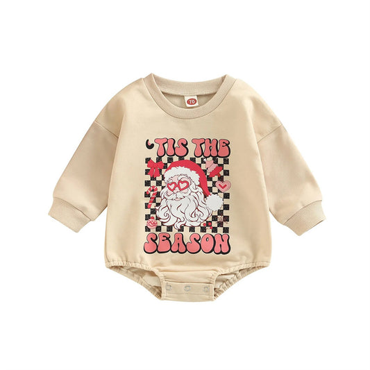 Baby Christmas Romper – “’Tis The Season” Long Sleeve Santa Bodysuit